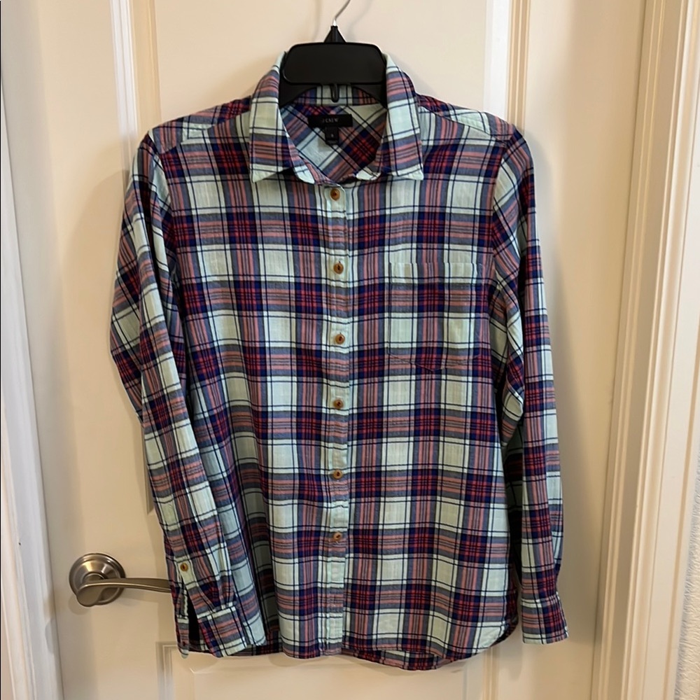 J. Crew Blue and Red Button Down Shirt Classic Design